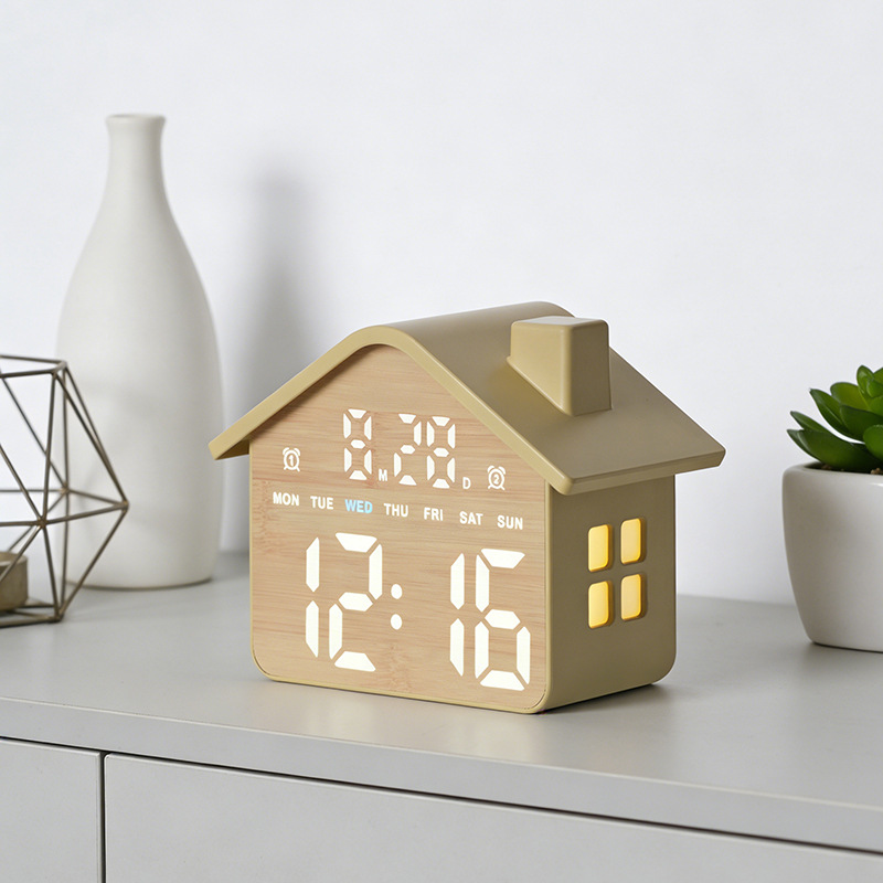 New Home Decoration House Shape Alarm Clock Multifunctional Children Clock with Night Light Bedside Clock LED Clock GH8063