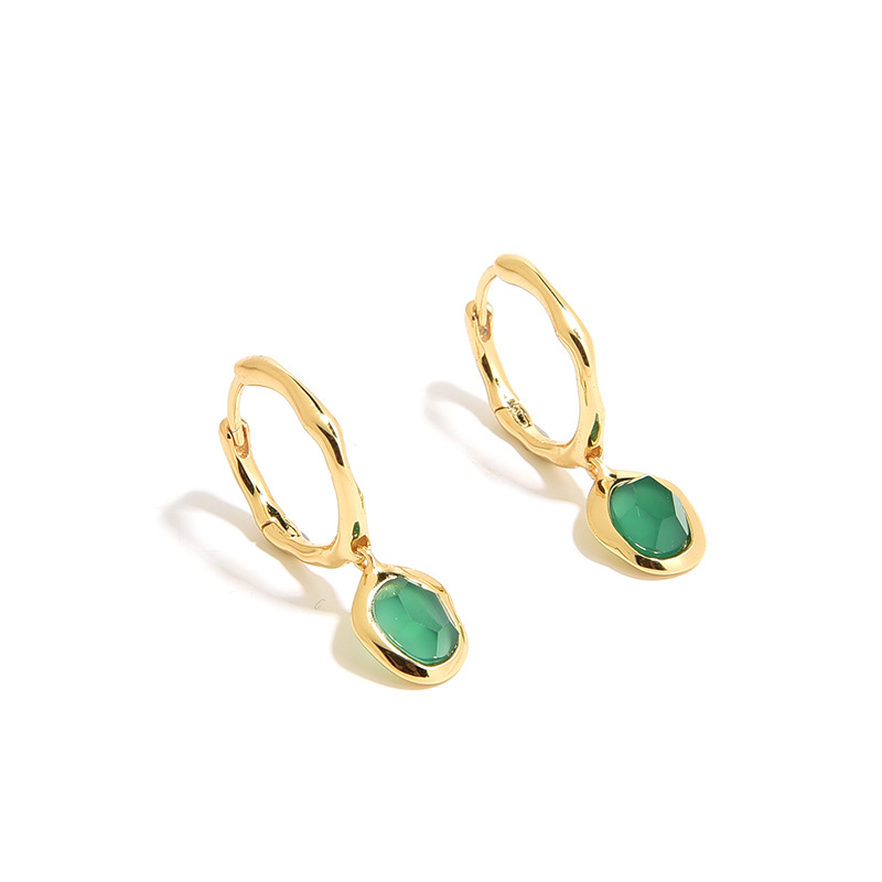 Monica Flowing Light Exquisite Natural Agate Aquamarine S925 Sterling Silver Gold-Plated Niche Earrings for Women