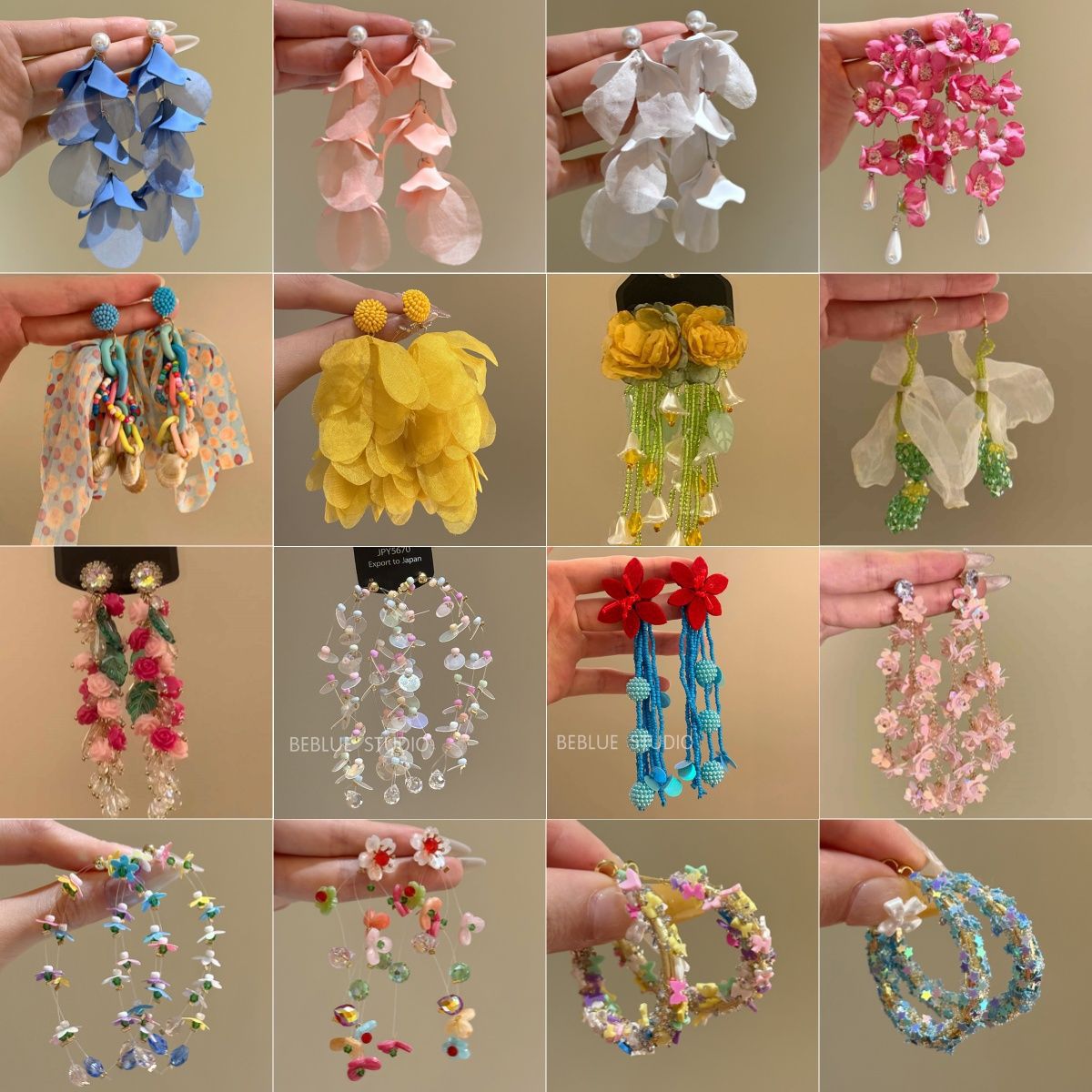Whimsical ~ colorful dopamine fabric bead earrings women ear studs seaside resort style ear accessories ear cuffs