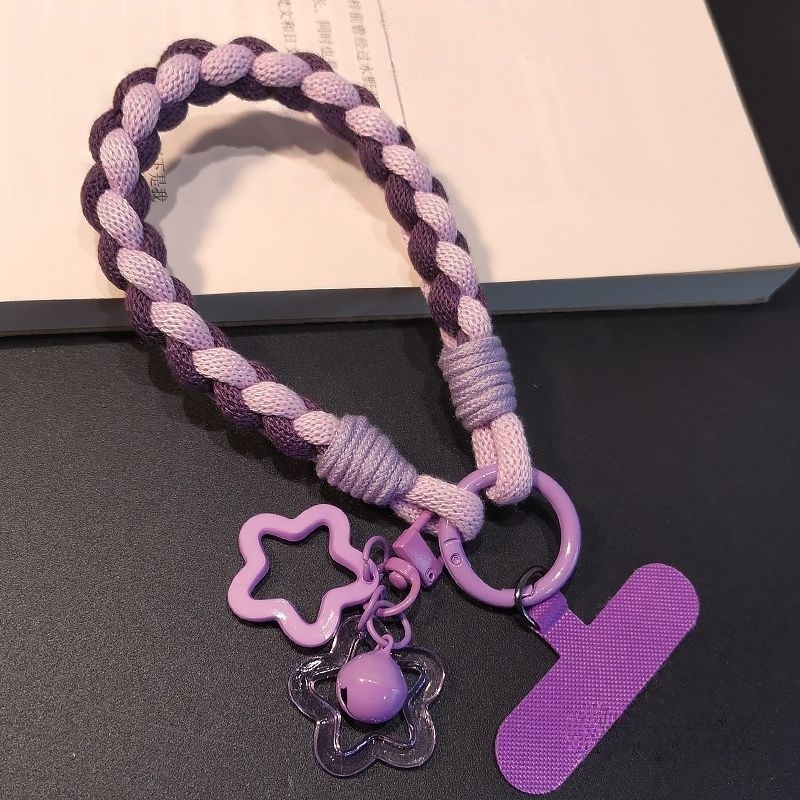 Contrast Color Short Phone Lanyard Outdoor Sturdy Anti-Loss Anti-Fall Keychain Bag Pendant Woven Phone Strap
