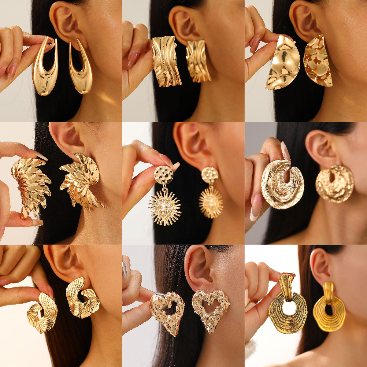 Pleated Geometric Shiny Earrings Women Ear Ornaments Exaggerated Accessories