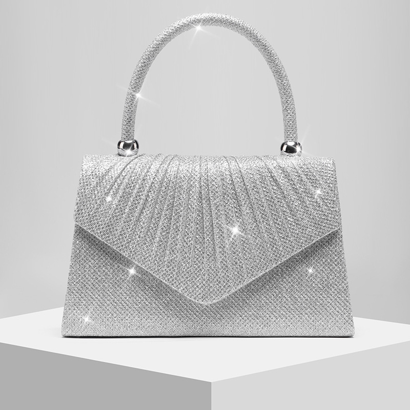New Women's Pleated Shiny Evening Bag Bride Wedding Bag Banquet Handbag Envelope Bag