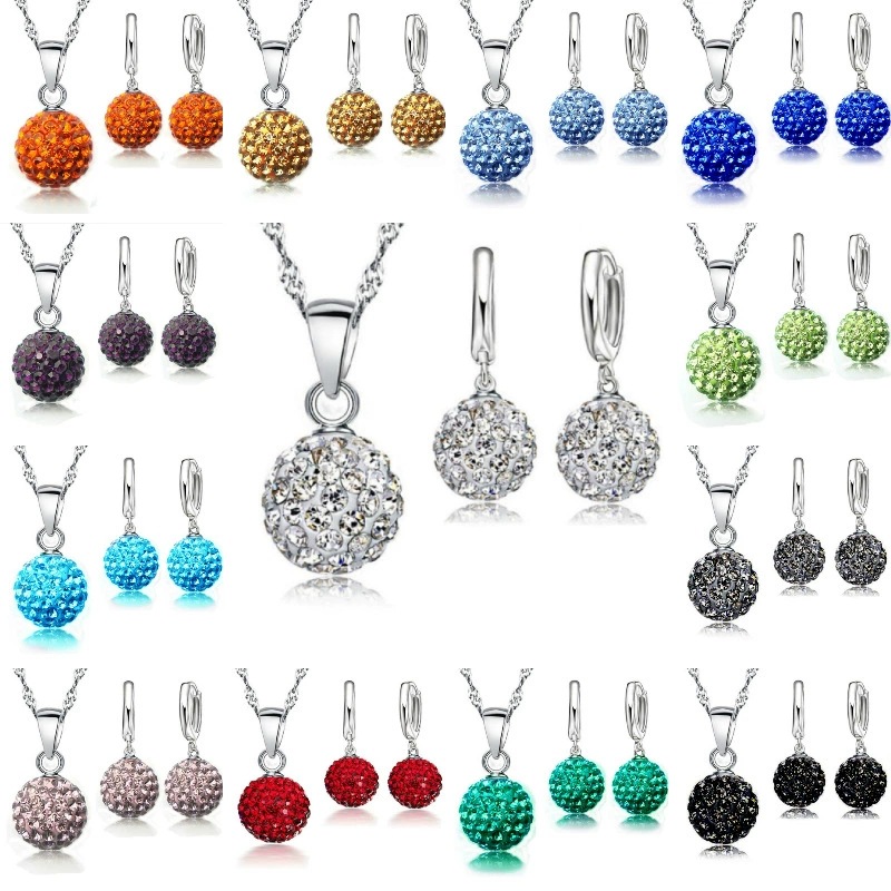 S925 10mm AB mud full diamond ball water wave chain tassel crystal full diamond set earrings necklace