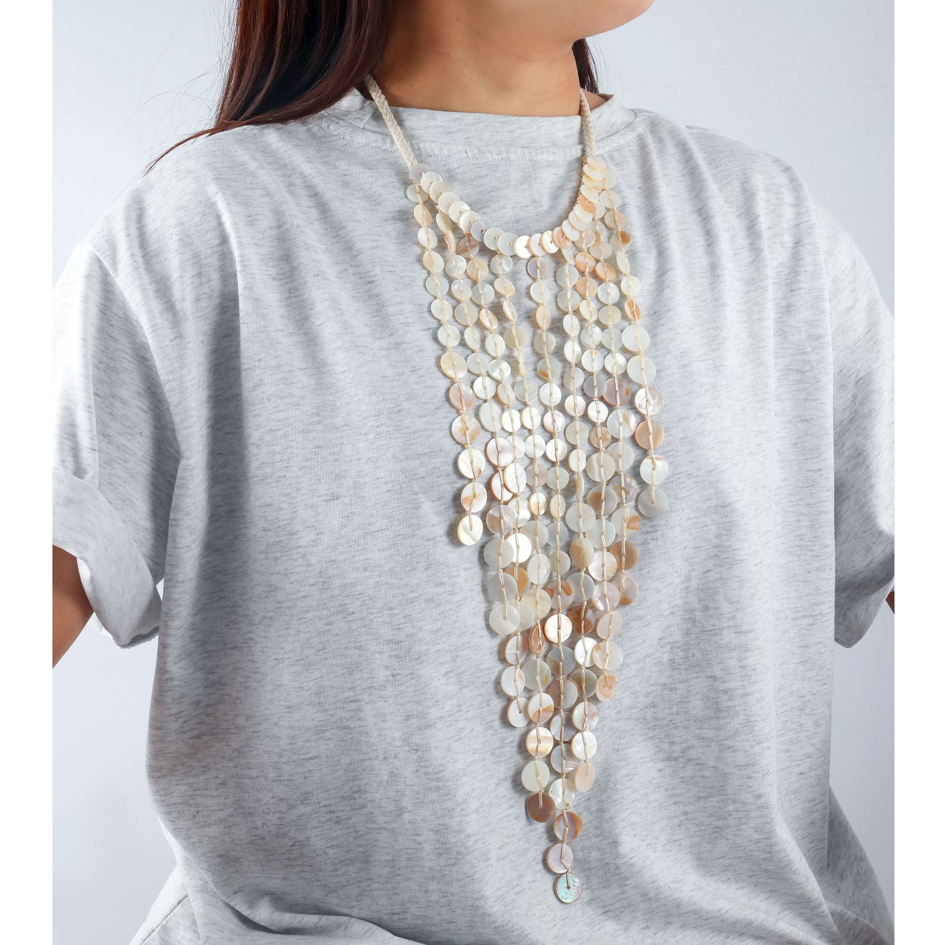 ZA shell tassel handmade woven ocean beach vacation style multi-layer necklace for women simple
