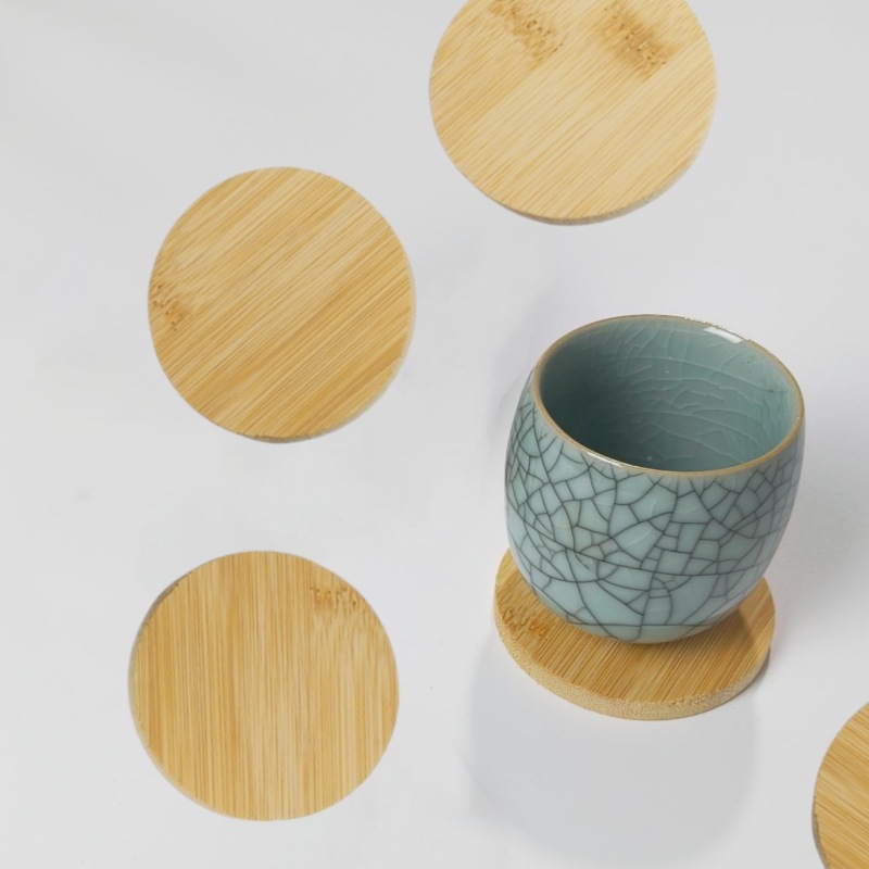Bamboo coaster heat insulation pad simple wooden desktop anti-scald pad round tea set cup coaster engraved LOGO