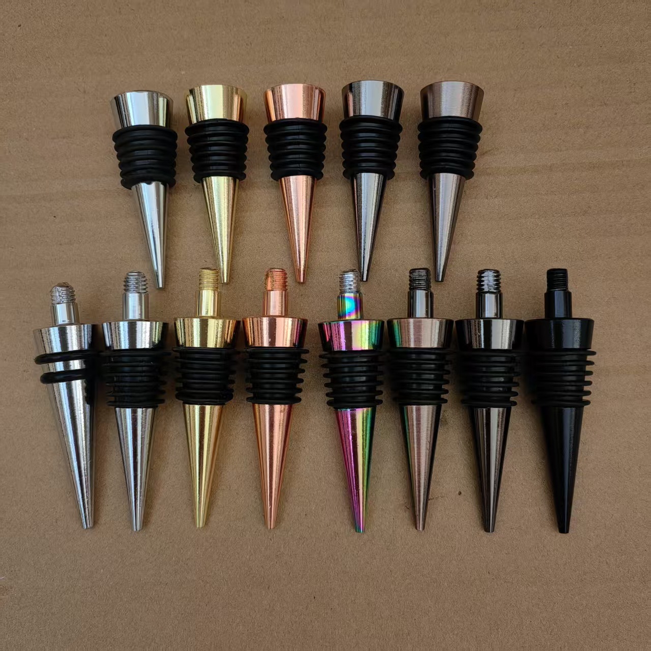 Red Wine Stopper Bottle Fresh-Keeping Stopper Wine Stopper Flat Head Stopper Stem Stopper Gold Colorful Stopper Bottle Stopper