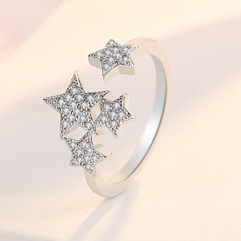 Five-pointed star small star full diamond ring open ring women's jewelry