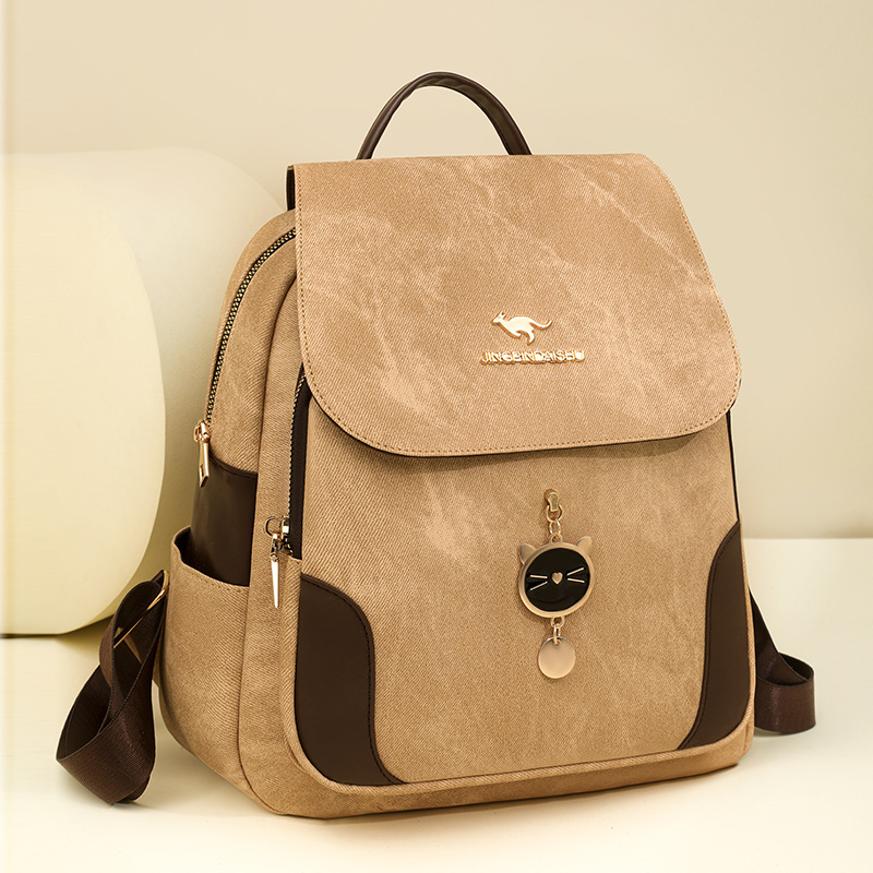 Double-shoulder bag 2026 new women's backpack soft leather large capacity travel casual bag