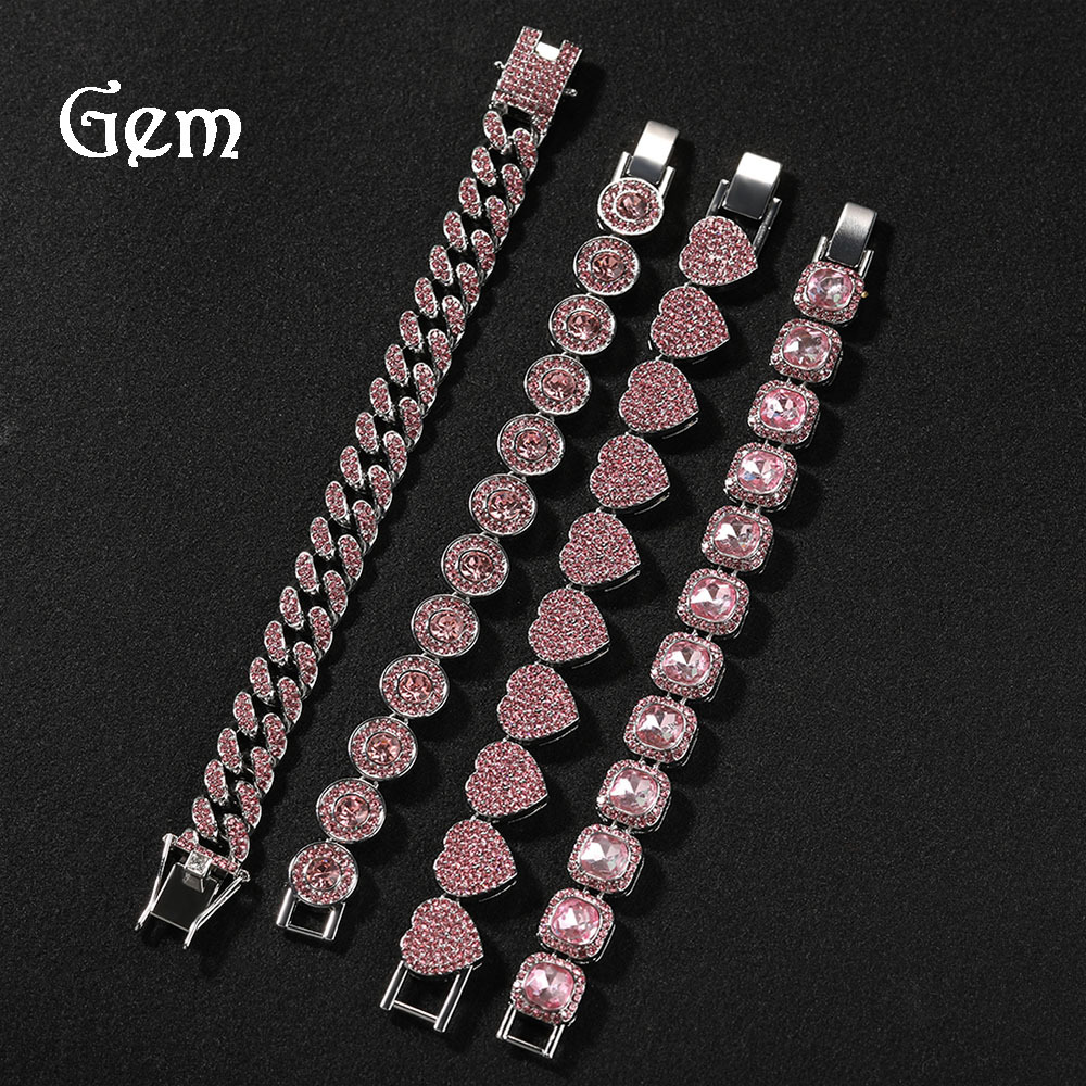 Pink Diamond Alloy Bracelet Simple Geometric Heart Bracelet Women New Cool Hip Hop Hand Jewelry