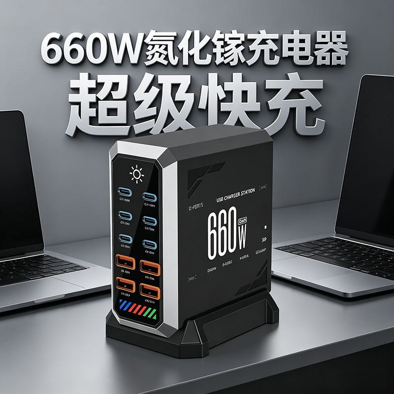 660W GaN Multi-Port USB Charger GaN Charger Multi-Port High Power Desktop Charging Station