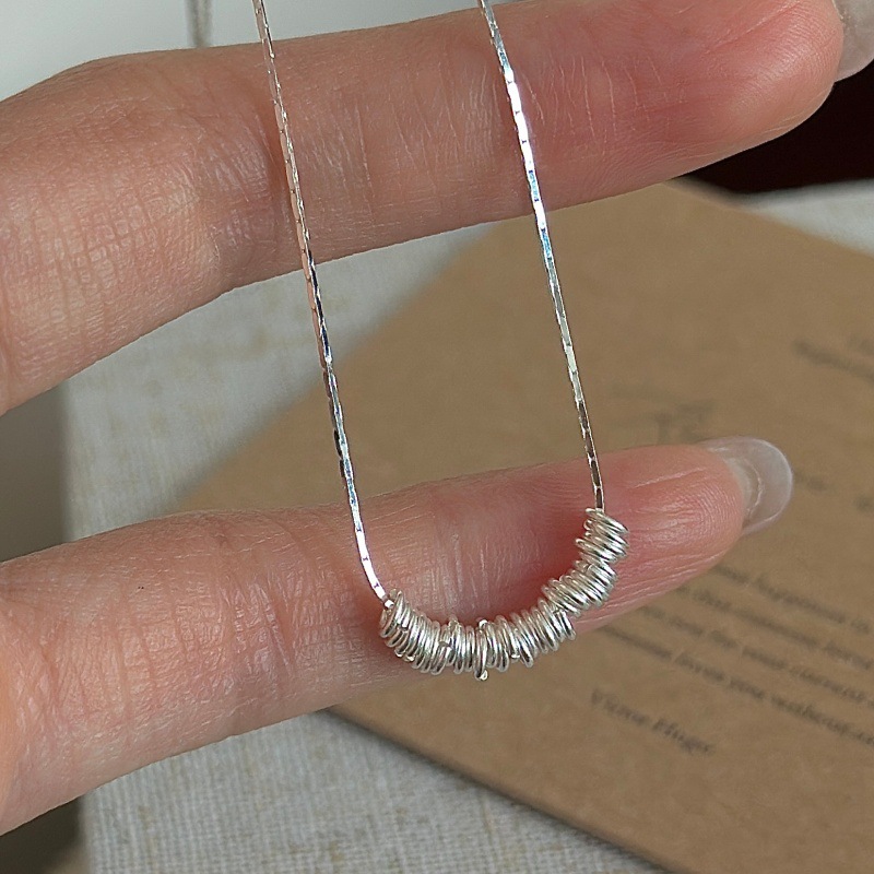 S925 sterling silver textured circle necklace collarbone chain
