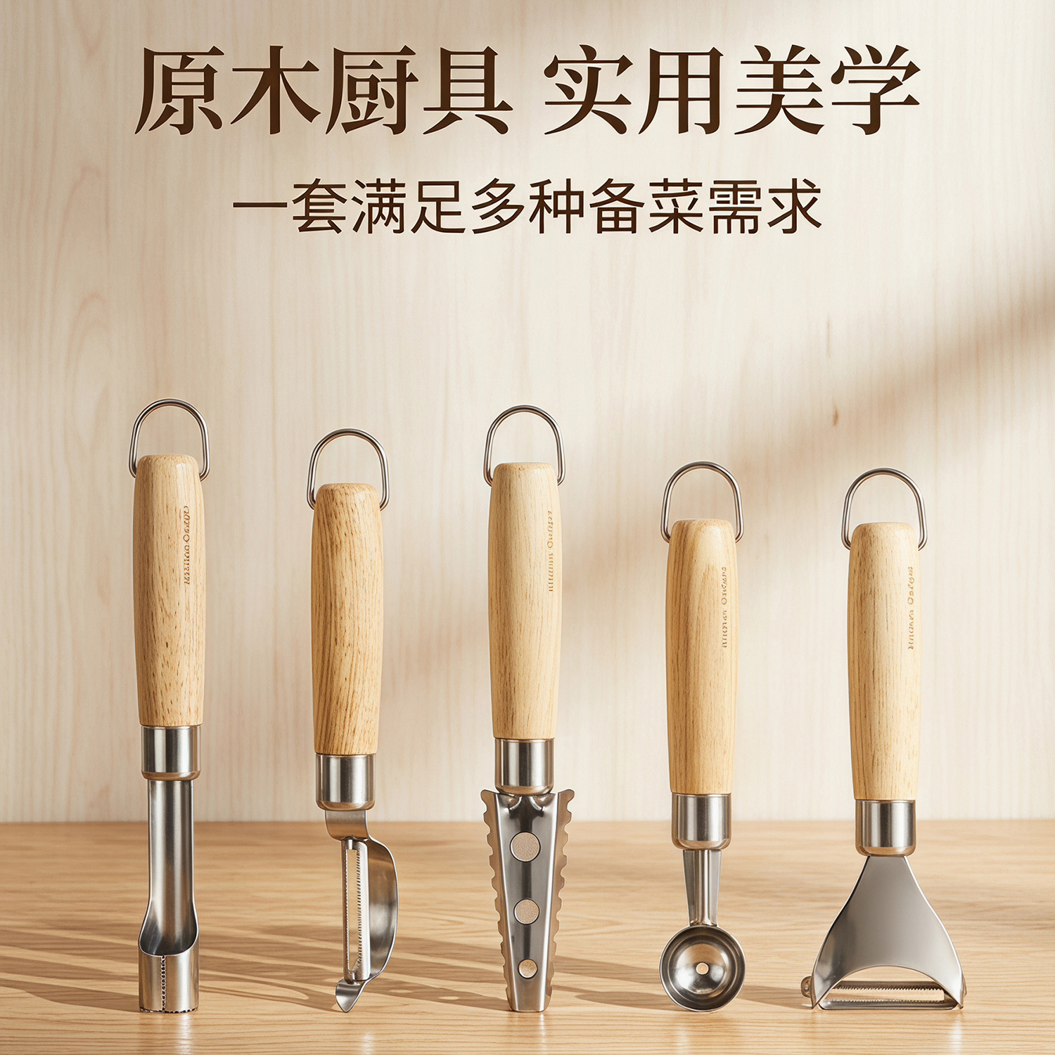 430 stainless steel Y-type straight peeler household kitchen solid wood handle fish scale scraper fruit corer baller