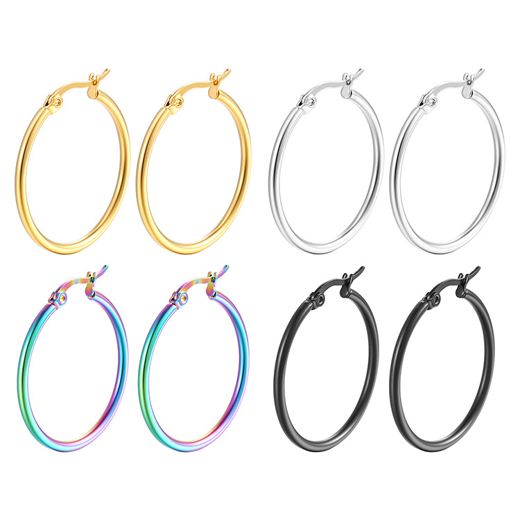 Gold stainless steel small earrings, titanium steel round wire ear clips, simple exaggerated earrings geometric