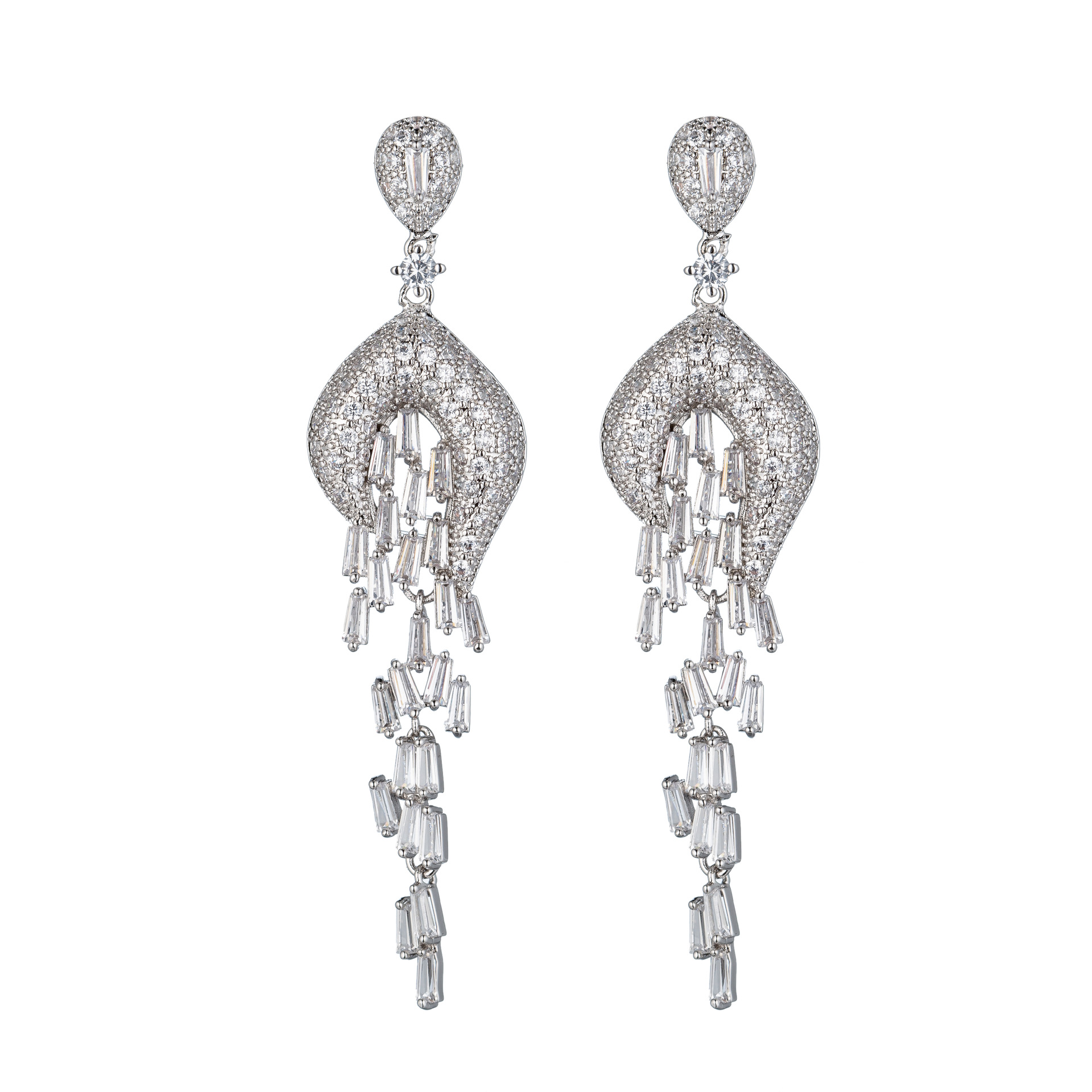 New zircon earrings S925 silver needle long tassel ear jewelry