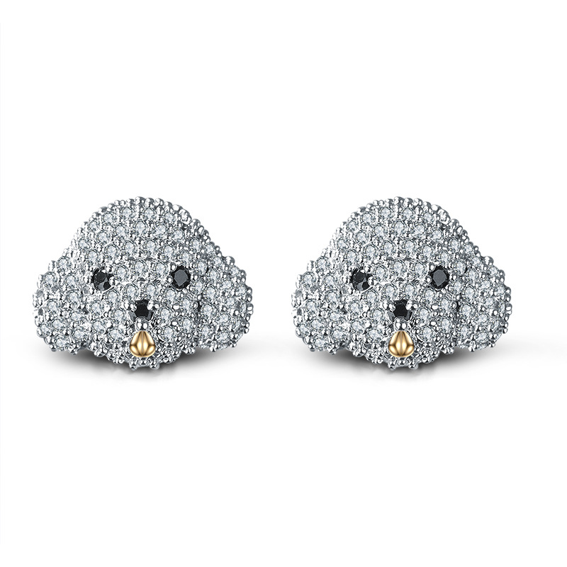 2021 New Zodiac Year Animal Cute Dog Earrings 925 Sterling Silver Pin Set Zircon Earrings Women