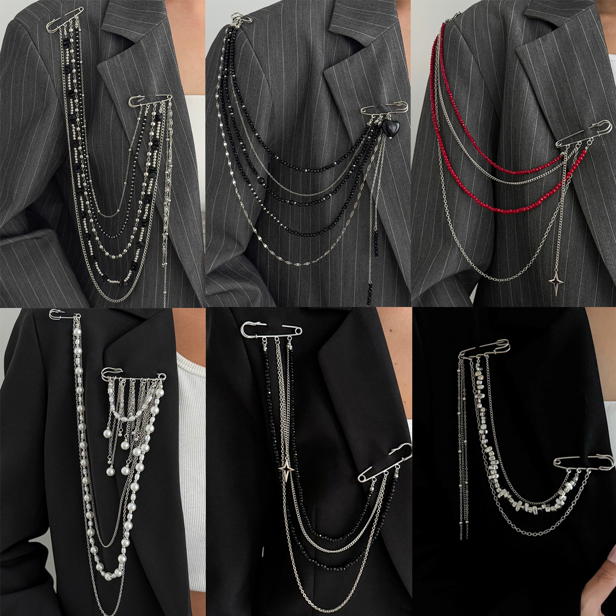 Jewelry hip-hop tassel chain brooch star pendant pin suit decoration