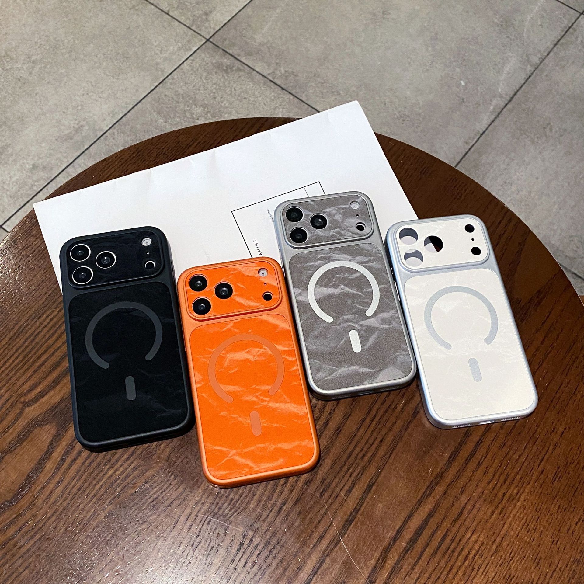 Large window leather grain compatible with Apple 17 Pro Max magnetic phone case iPhone 16 Pro anti-fall 15 protective case