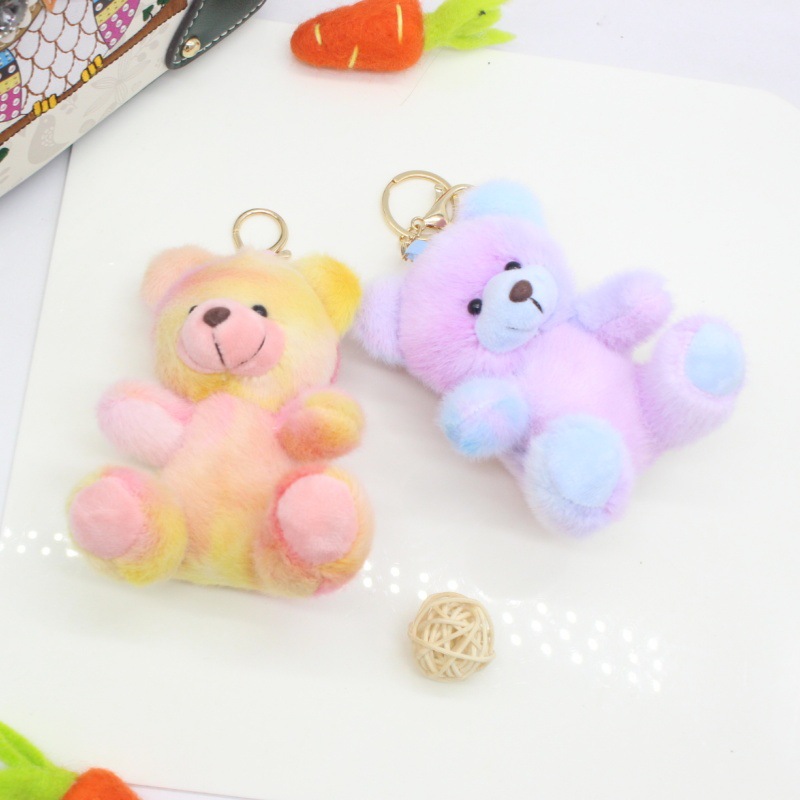 Cute Rainbow Bear Keychain Charm Plush Toy Sitting Bear Plush Advertising Promotional Gift Doll Toy