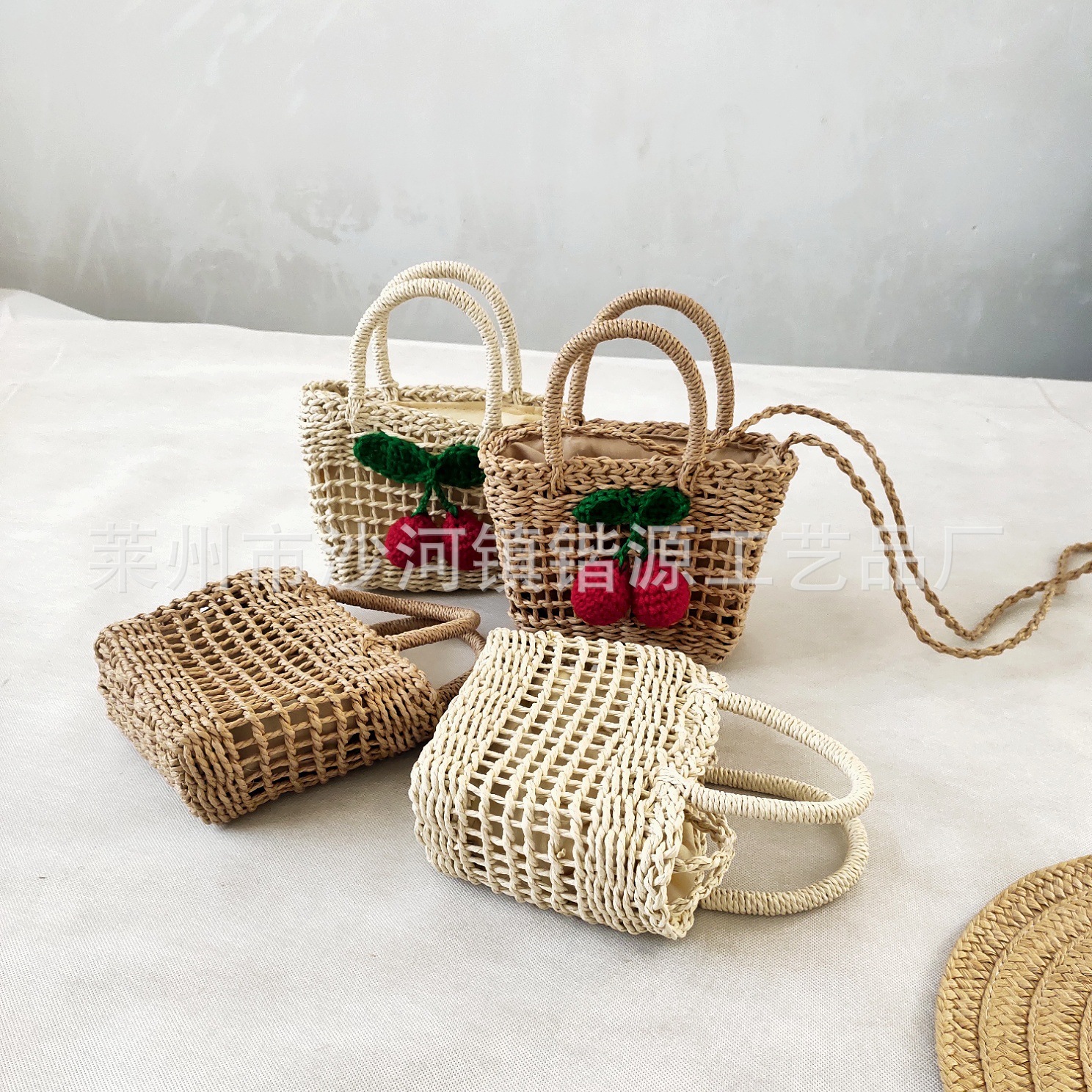 New hollow cherry square bag handbag crossbody mini small woven bag women's lightweight