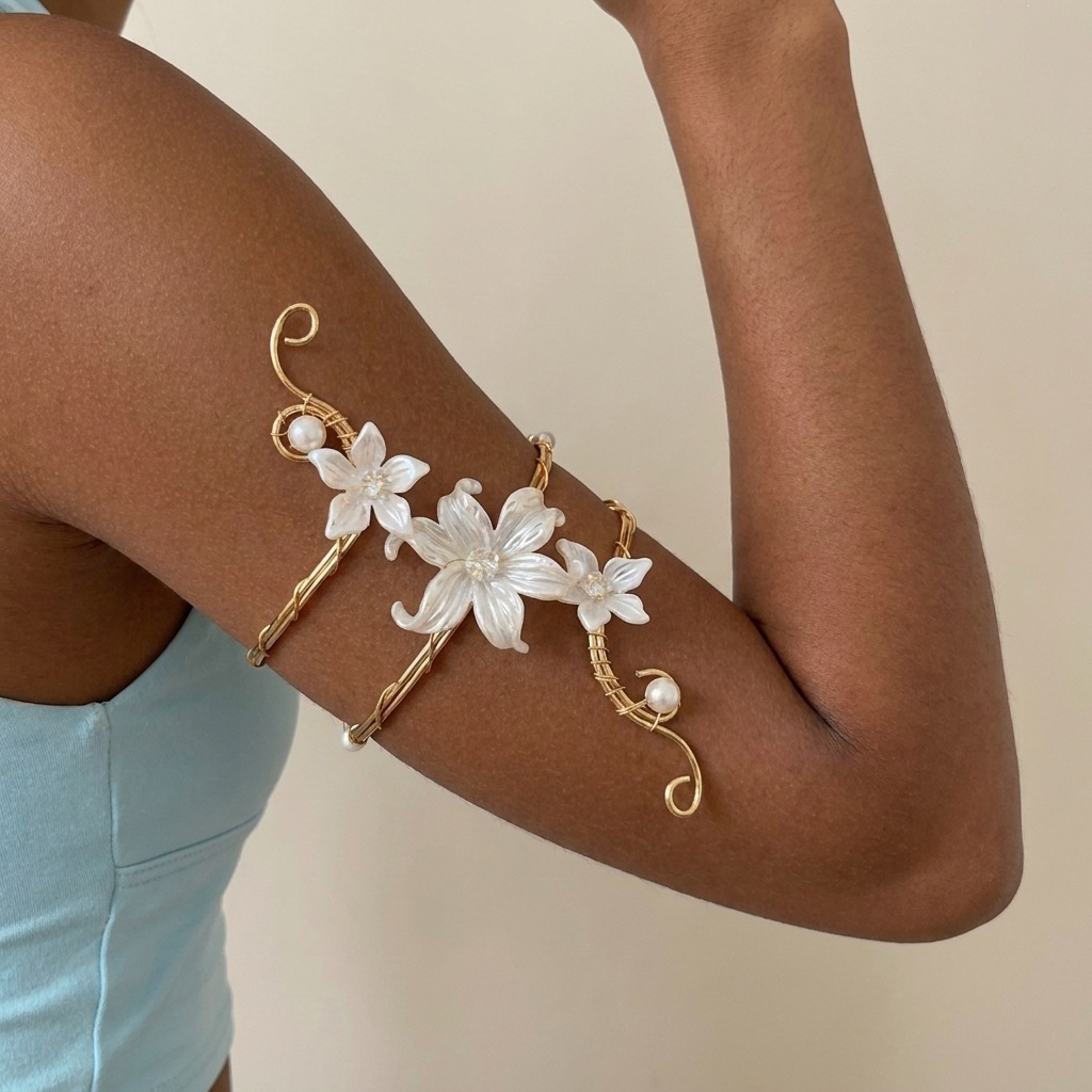 Flower Arm Bracelet Women Exaggerated Geometric Irregular Open Bangle Arm Ring Vacation Style Accessories