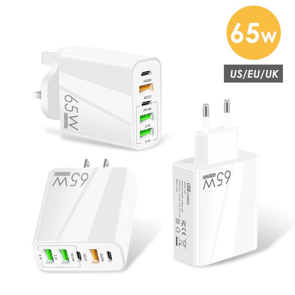 New PD65W Fast Charging Phone Charger 5V3.1A UK Plug PD+3USB Multi-Port Adapter Charging