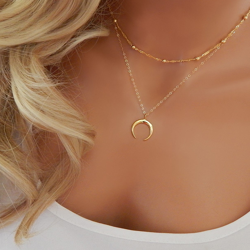 New Arrival Accessories Bohemian Double Horn Necklace Gold-Plated Layered Women's Collarbone Necklace