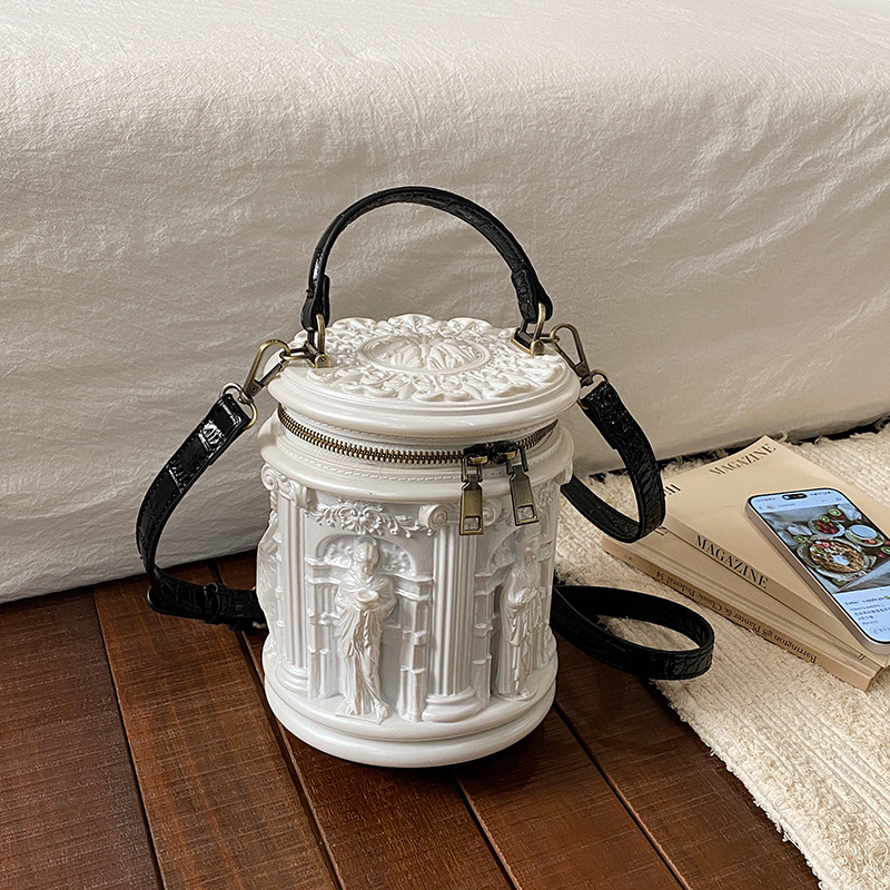 Bucket Bag for Women 3D Relief Handheld Bag Baroque Style Shoulder Crossbody Bag