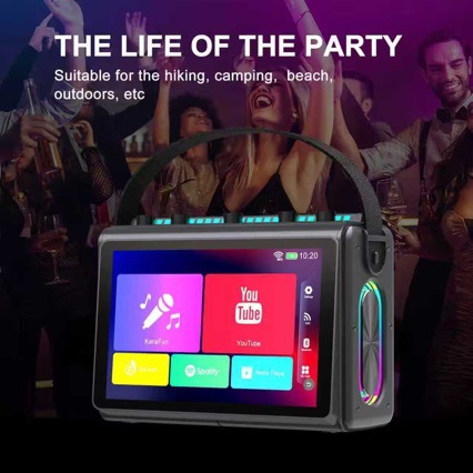 Wireless Dual Microphone Bluetooth Speaker All-in-One with Lyrics Display 10.1-inch HD Touch Screen
