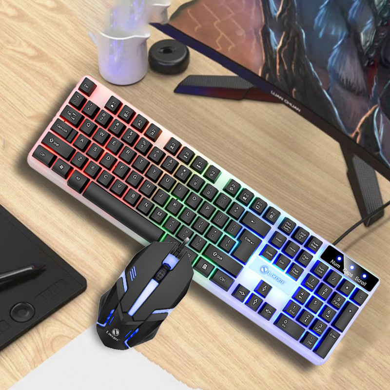 Limei GTX350 Illuminated Keyboard and Mouse Combo Floating Keyboard Mechanical Feel Gaming Mouse and Keyboard Set