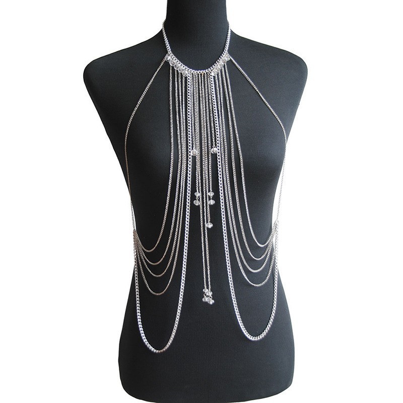 New Sexy Crystal Multi-Layer Tassel Long Necklace Body Chain Beauty Body Chain Women
