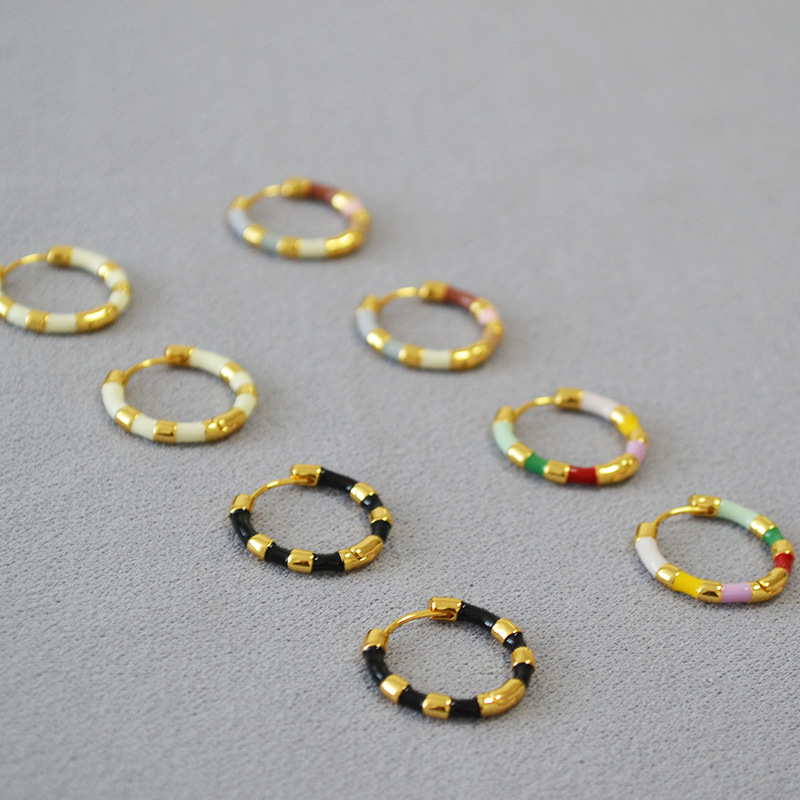 Japanese-Korean simple fresh colorful enamel brass gold-plated commuting ear clip earrings for women