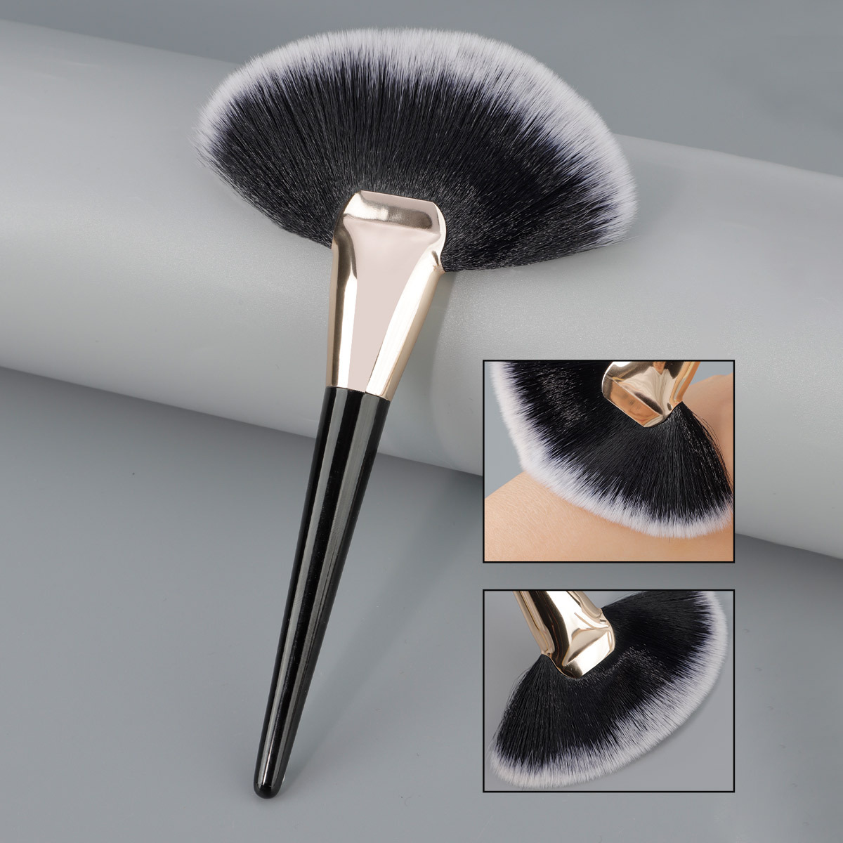 New Single Large Fan Brush Highlighter Brush Excess Powder Brush Face Highlight Brush Soft Bristle Fire Shape Cosmetic Tool