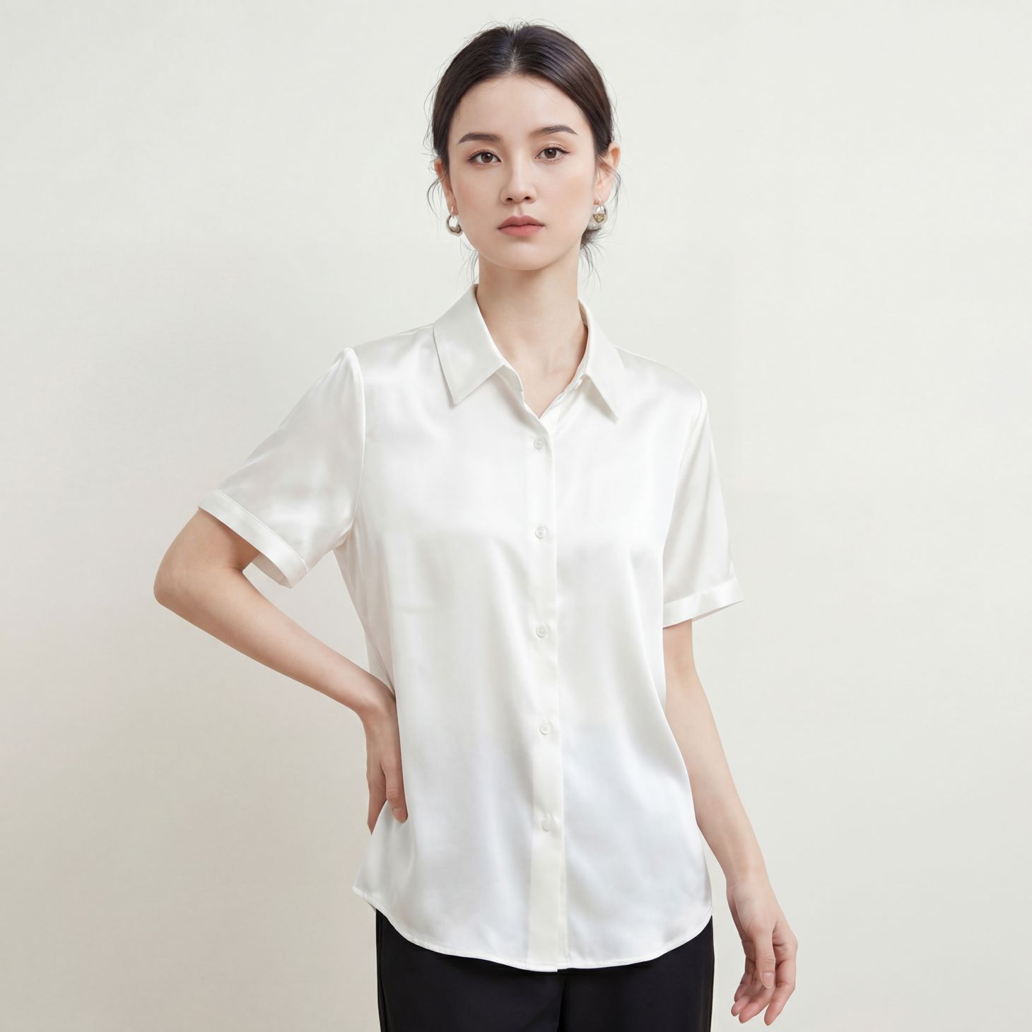 Mulberry Silk Blouse for Women Short Sleeve Summer New Basic Professional Wear Shirt Niche Commute Top