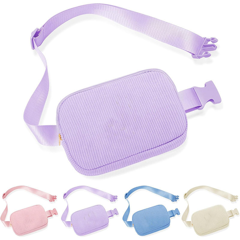Custom Lulu's Corduroy Letter Cosmetic Bag Corduroy Adjustable Waist Bag Sports Yoga Bag Lightweight Crossbody Bag