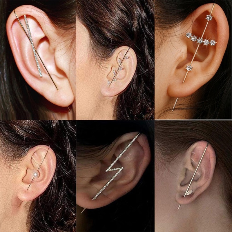 Copper zircon ear hook simple line earring women piercing surround ear cuff oblique line earring