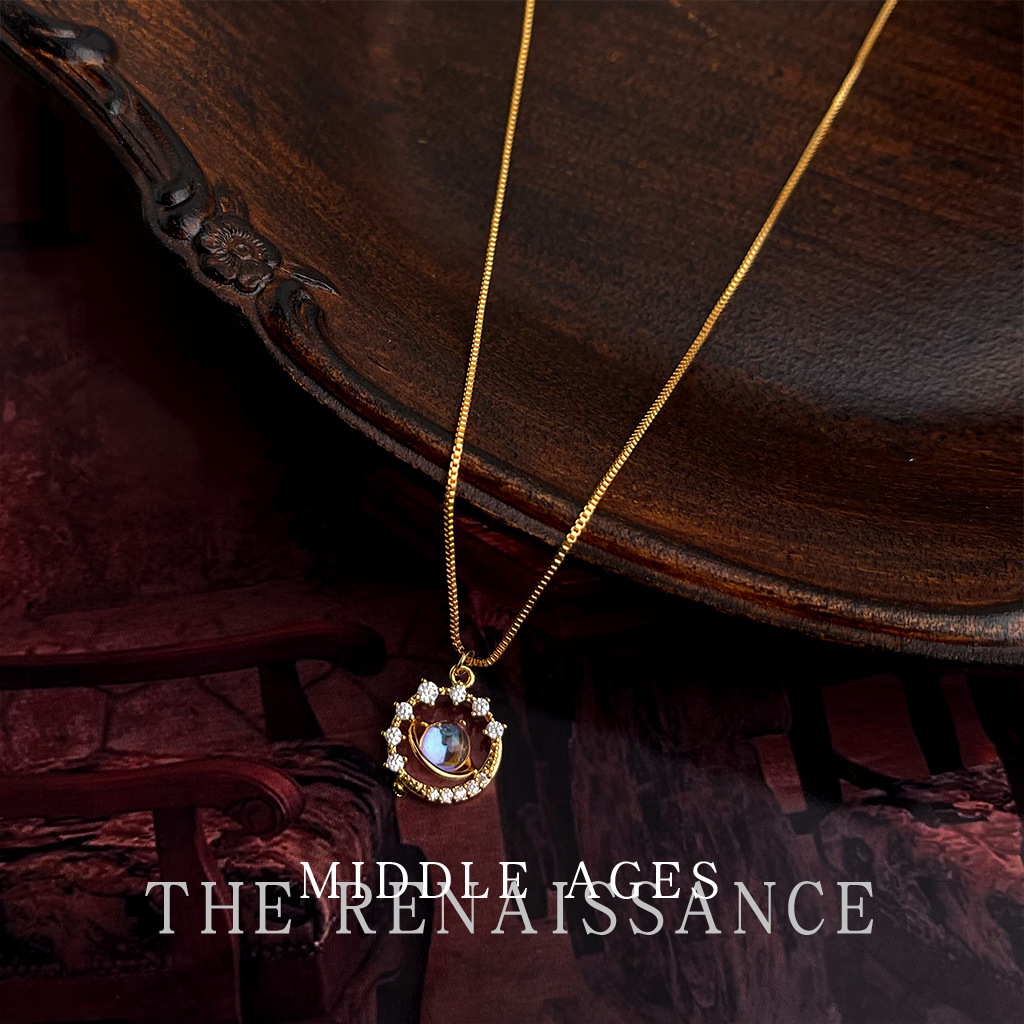 Vintage Light Retro Planet Zircon Necklace Collarbone Chain Necklace