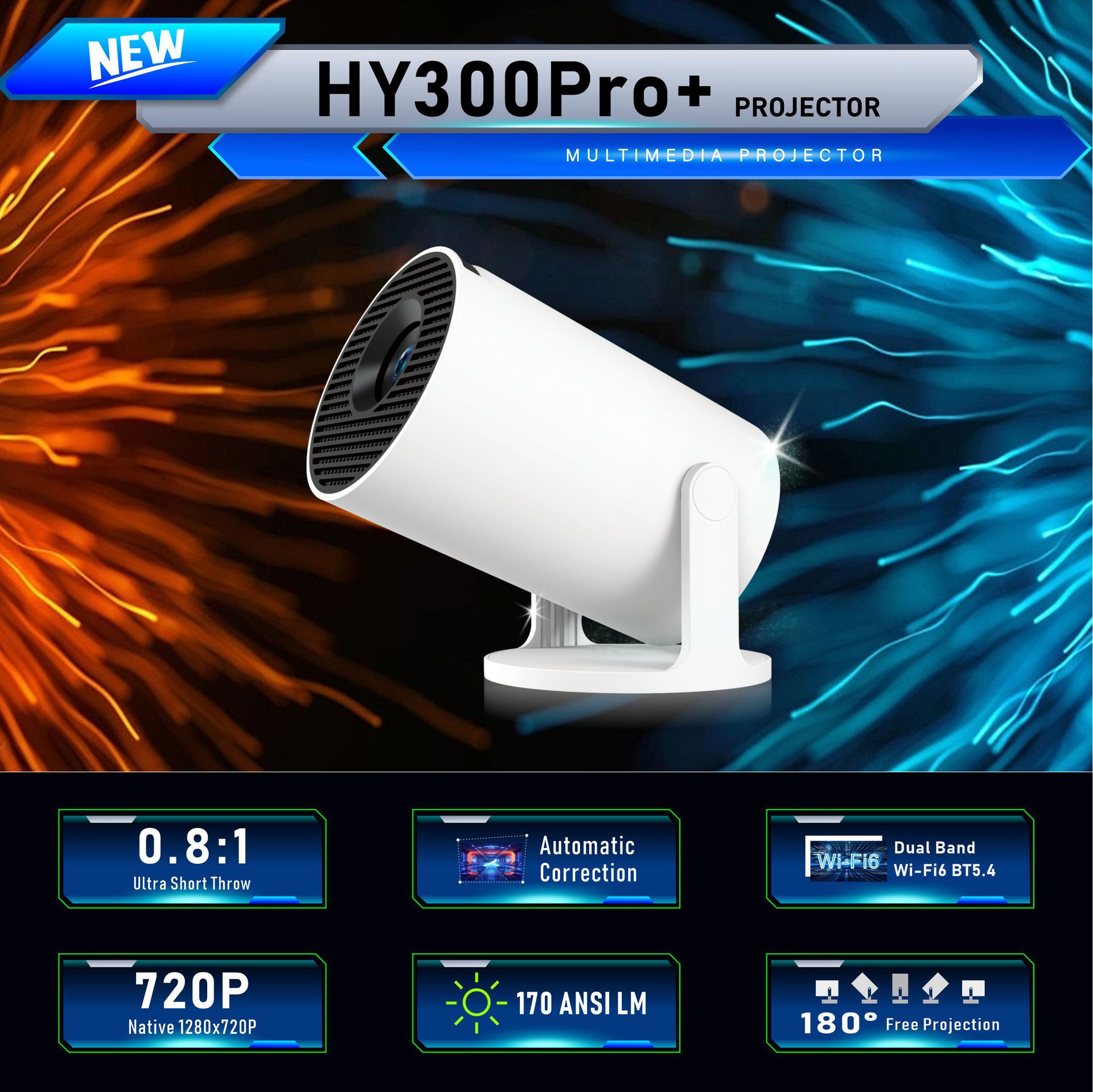 HY300pro+ Projector Android Smart Home HD Short Throw WiFi Cannon Projector