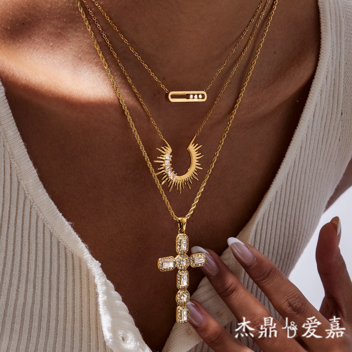 Jieding rhinestone titanium steel necklace collarbone chain stainless steel accessories