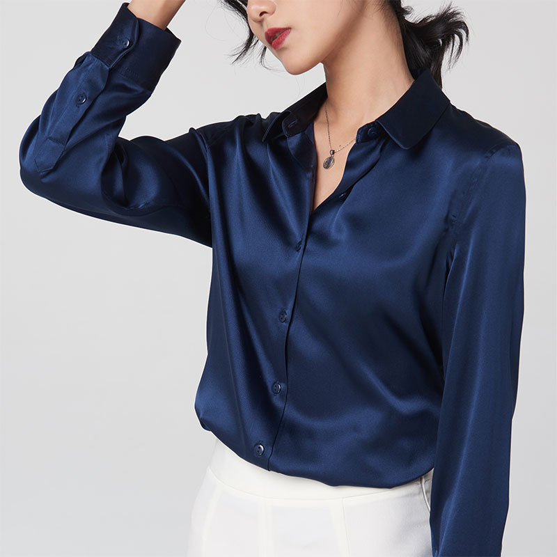 Mulberry silk long-sleeved shirt for women 2026 spring/autumn professional contrasting color commuter shirt slim fit square collar top