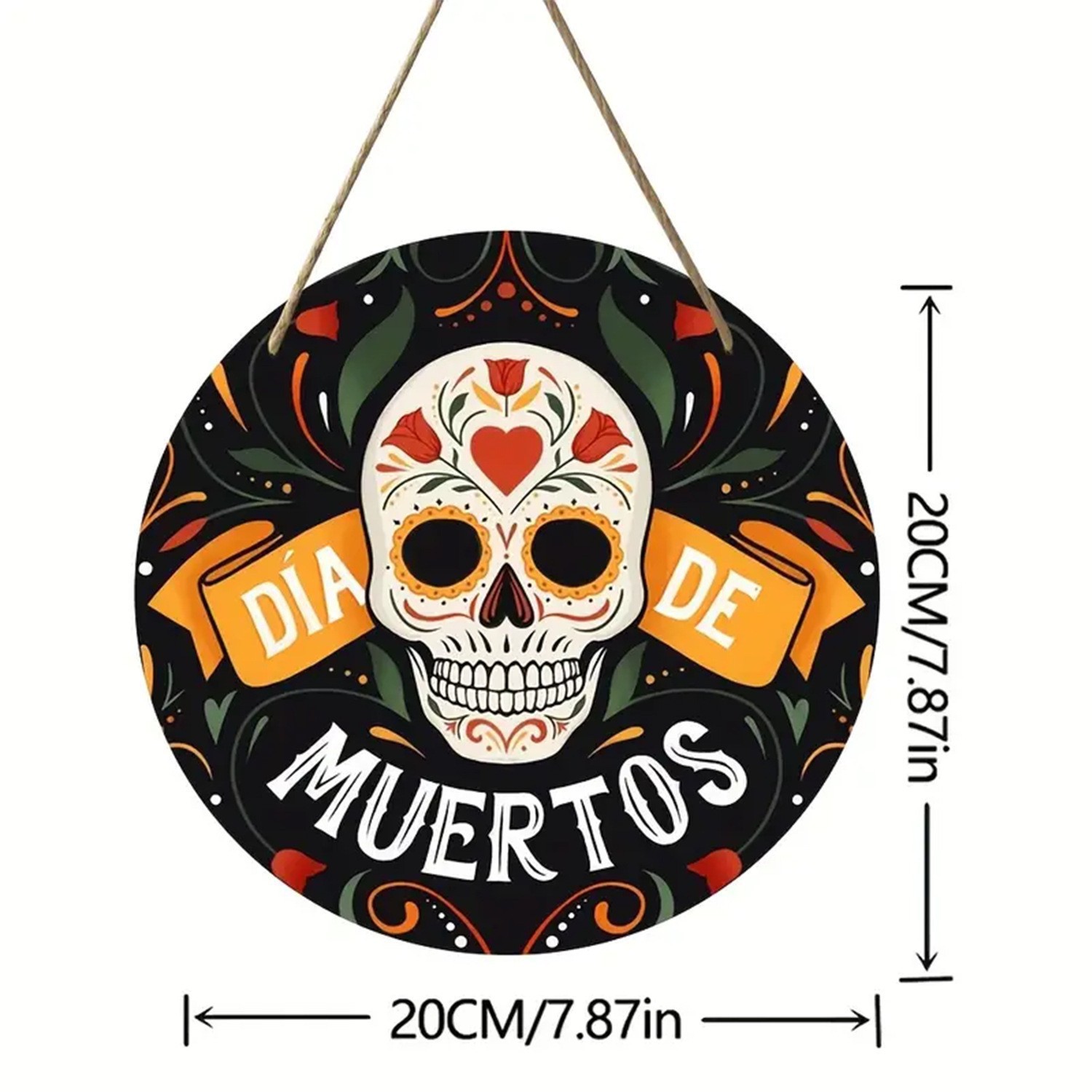New Halloween Wooden Door Sign Celebrate Holiday Floral Round Skeleton Decoration Wooden Home Hanging Sign