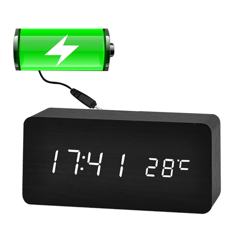 New LED Charging Alarm Clock Home Multifunctional Wooden Clock Student Gift Smart Electronic Clock
