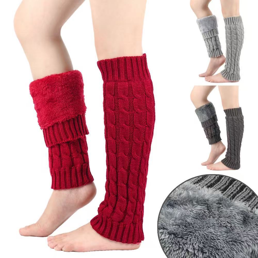 Fleece Lined Yarn Sock Cuff Warm Stacked Socks Women's Leg Warmers Foot Warmers Knit Cable Knit Leg Warmers