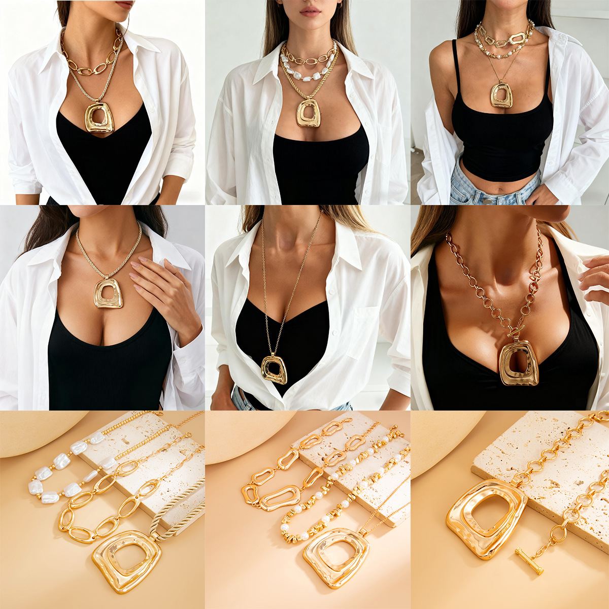 Accessories Irregular Alloy Quadrilateral Drop Shape CCB Geometric Large Pendant Necklace for Women