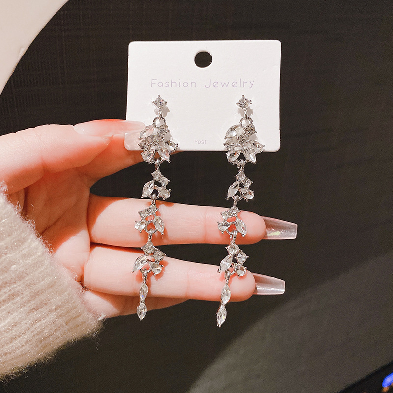 Rhinestone geometric tassel earrings exaggerated ear drop ear accessories