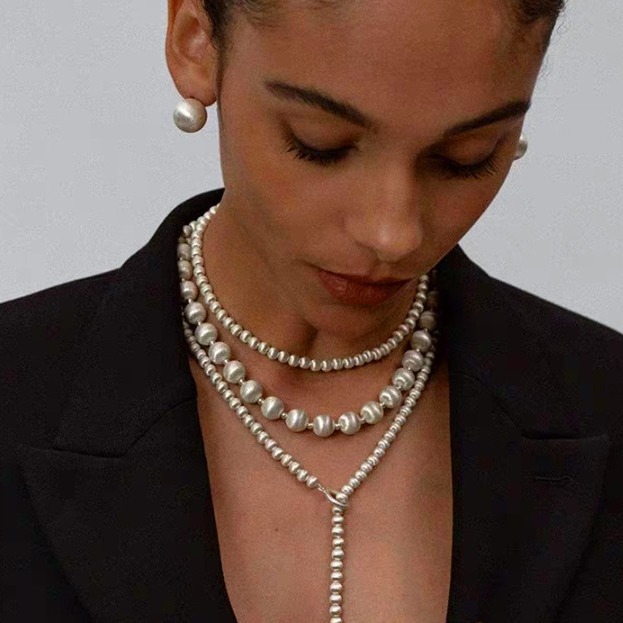 Heavy-duty brushed chain necklace for women bead bracelet matte bracelet sweater chain
