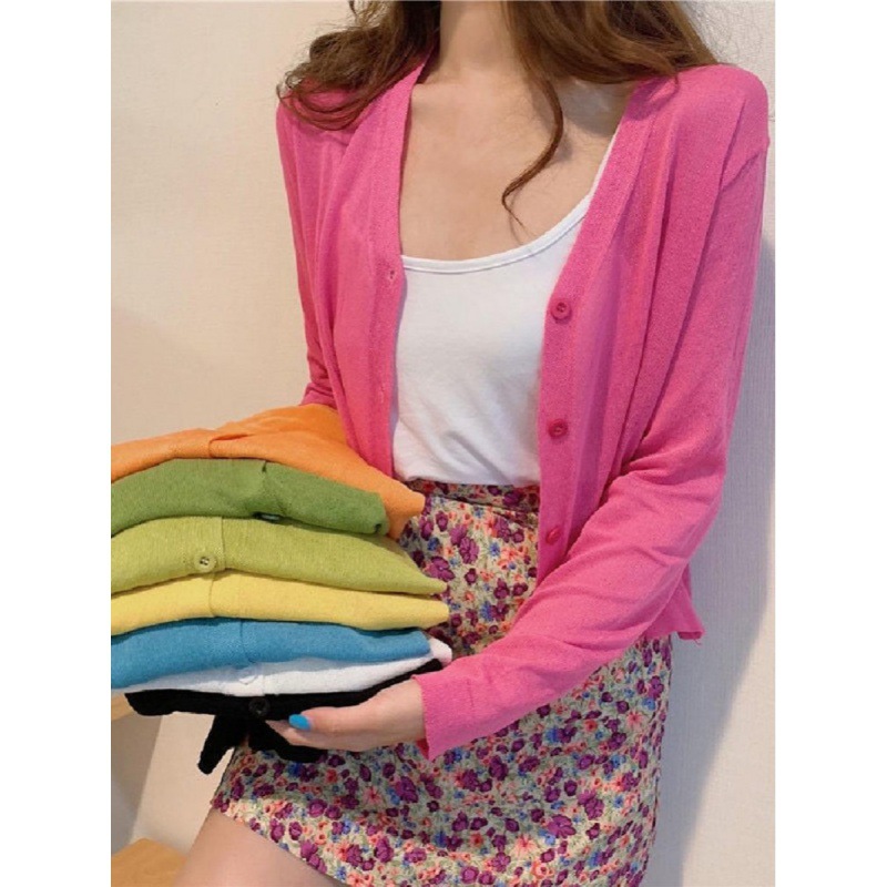 Large Size Loose Shawl Summer Thin Candy Color Super Fairy Sun Protection Ice Silk Knit Cardigan Knit Top