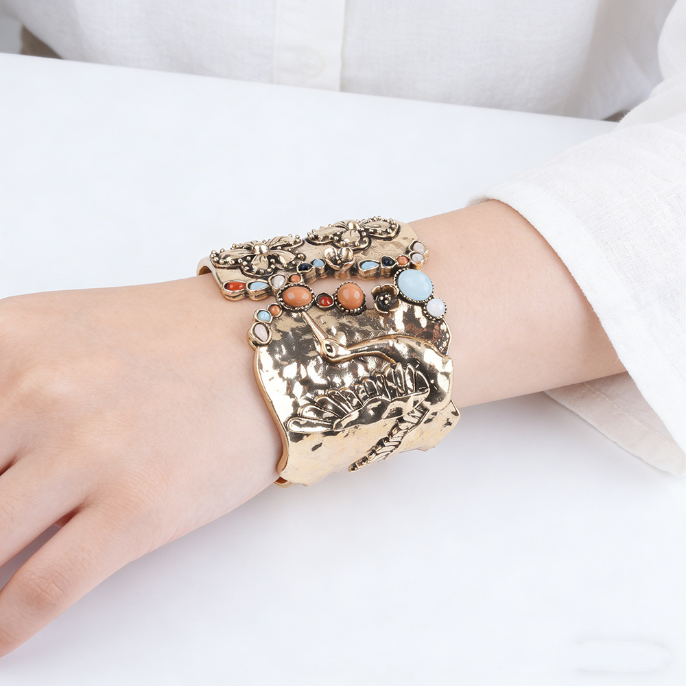ZA big brand gold alloy bracelet spring diamond bangle bracelet