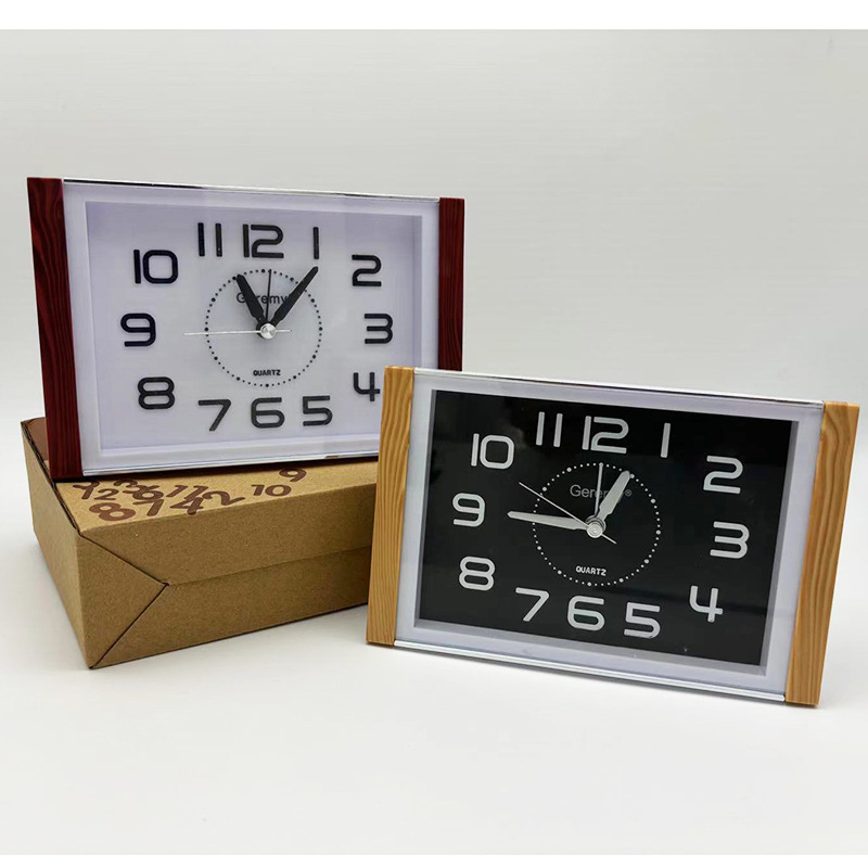 Factory Price Simple Square Large Alarm Clock Silent 3D Large Digital Scale Fake Wood Grain Frame