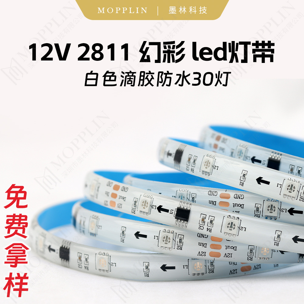 12v2811 magical color rgb led strip outdoor waterproof 30 lights drip glue 5050 intelligent led light strip ultra bright programming IC