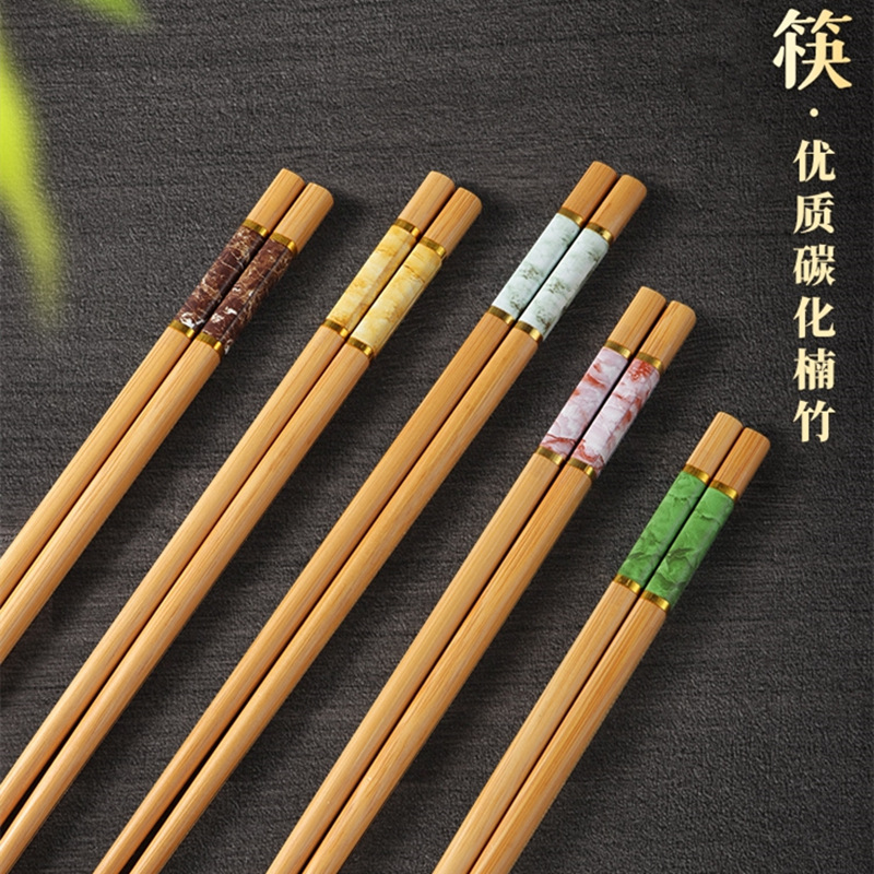 Printed bamboo chopsticks not easy to mold easy to clean household five-color chopsticks serving chopsticks easy to clean tableware